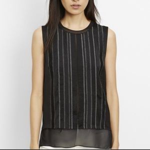 Vince Black Silk Stitched Overlay Striped Tank